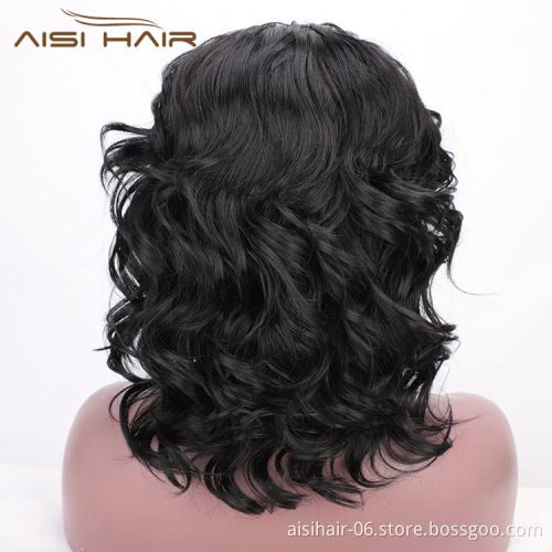 Aisi Hair Short Women Black Curly Wigs with Headband Heat Resistant Synthetic Fiber Wigs with Bandage For Lady